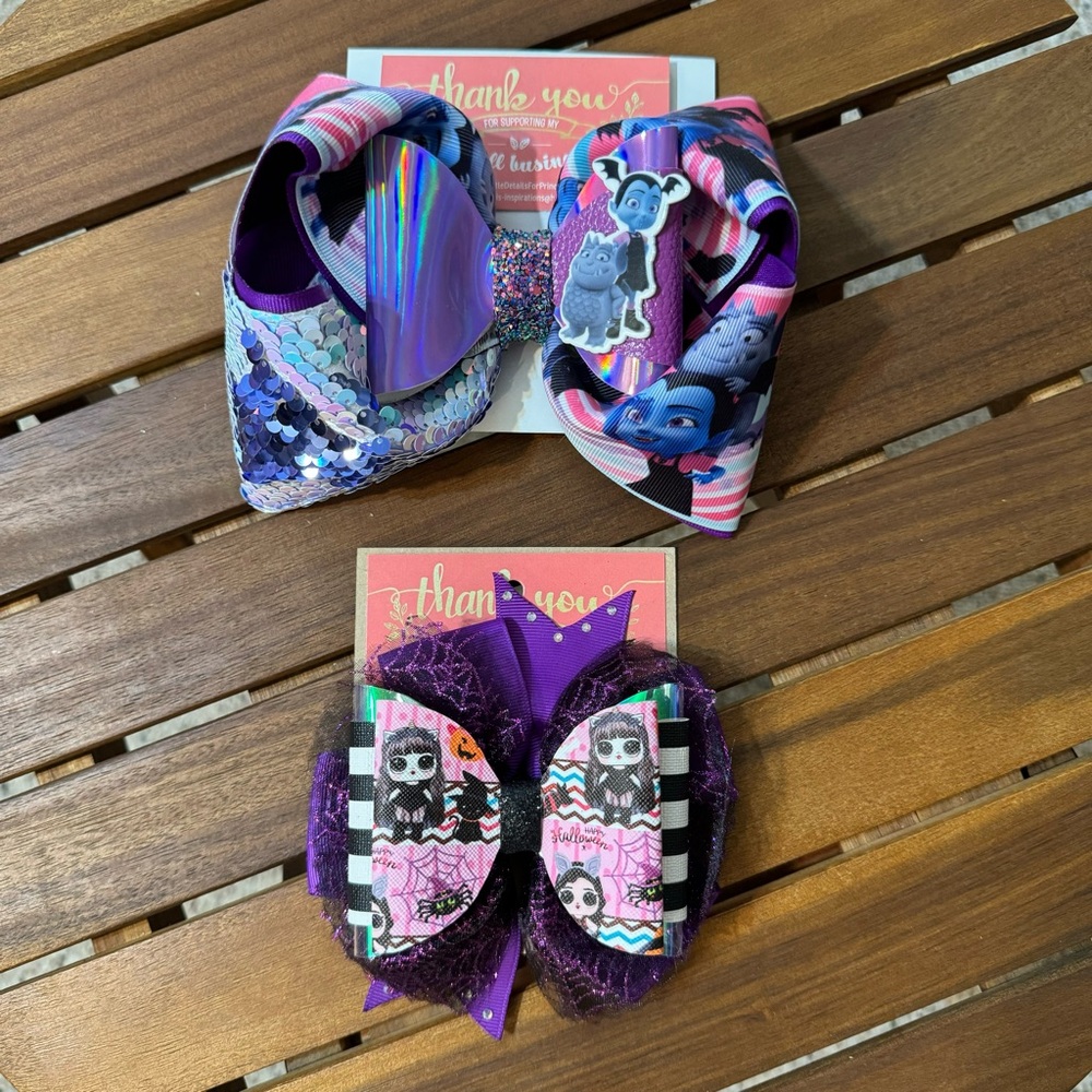 NWOT/ Handmade Halloween Hair Bows 2pc / Cocomelon/Vampirina